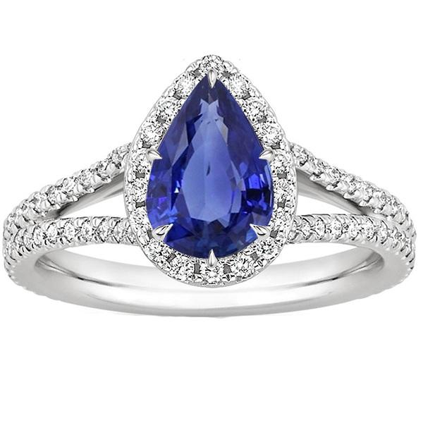 Bague Halo Gemstone Femme Saphir Bleu Poire Avec Accents 5.50 Carats - HarryChadEnt.FR