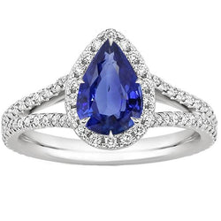 Bague Halo Gemstone Femme Saphir Bleu Poire Avec Accents 5.50 Carats
