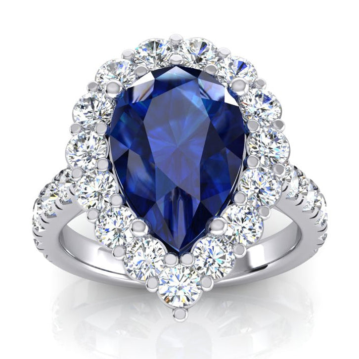 Bague Halo Gemstone Poire Saphir Bleu Or Femme Bijoux 8 Carats