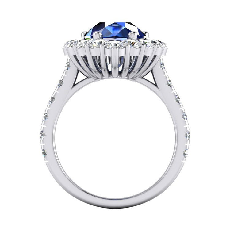 Bague Halo Gemstone Poire Saphir Bleu Or Femme Bijoux 8 Carats