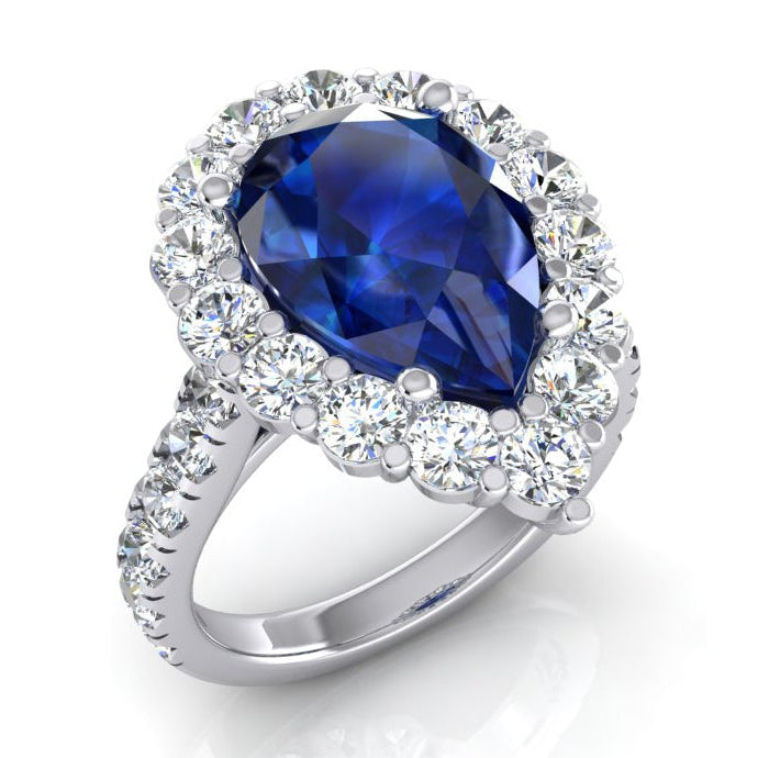 Bague Halo Gemstone Poire Saphir Bleu Or Femme Bijoux 8 Carats
