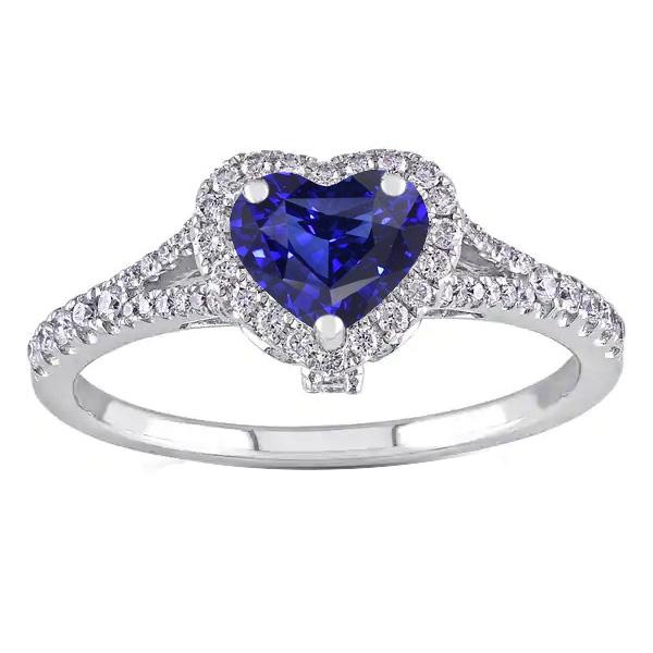 Bague Halo Heart Blue Saphir Pave Split Shank Diamonds 3.50 Carats - HarryChadEnt.FR