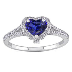 Bague Halo Heart Blue Saphir Pave Split Shank Diamonds 3.50 Carats