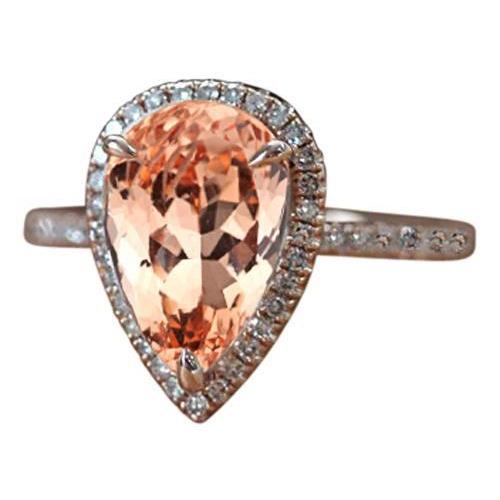 Bague Halo Morganite 10 Ct Avec Diamants Or Blanc 14K - HarryChadEnt.FR