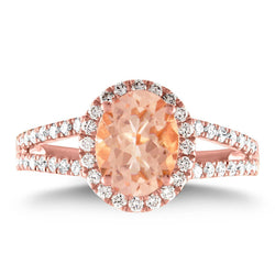 Bague Halo Morganite Et Diamants 21 Ct Or Rose 14K