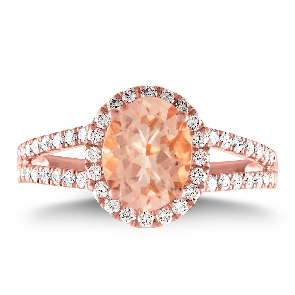 Bague Halo Morganite Et Diamants 21 Ct Or Rose 14K - HarryChadEnt.FR