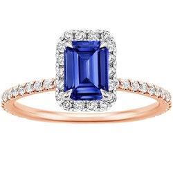 Bague Halo Or Bicolore Saphir de Ceylan & Diamant 4.25 Carats