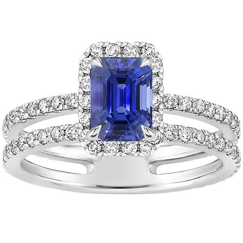 Bague Halo Or Blanc Radiant Saphir Bleu & Diamant 5 Carats - HarryChadEnt.FR