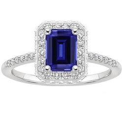 Bague Halo Or Blanc Emeraude Saphir Ceylan & Diamant 4.25 Carats