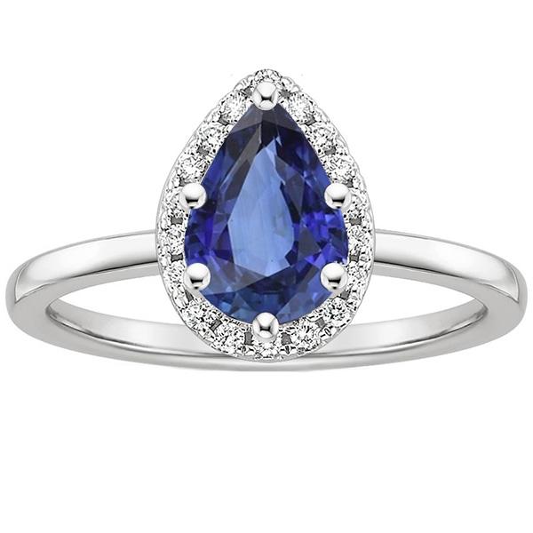 Bague Halo Or Blanc Poire Saphir Bleu & Diamants 4 Carats - HarryChadEnt.FR