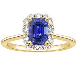 Bague Halo Or Jaune 14K Saphir Ceylan & Diamant 4.25 Carats