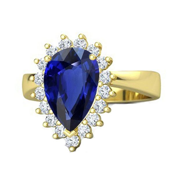 Bague Halo Or Jaune Style Fleur Saphir Ceylan & Diamants 4 Carats - HarryChadEnt.FR