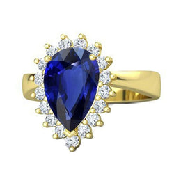 Bague Halo Or Jaune Style Fleur Saphir Ceylan & Diamants 4 Carats