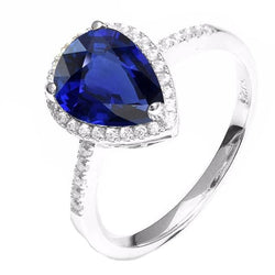 Bague Halo Or Poire Saphir Ceylan & Serti Diamants 3.75 Carats