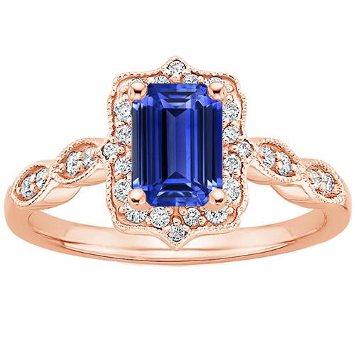 Bague Halo Or Rose 14K Saphir Bleu Émeraude & Diamant 4 Carats - HarryChadEnt.FR