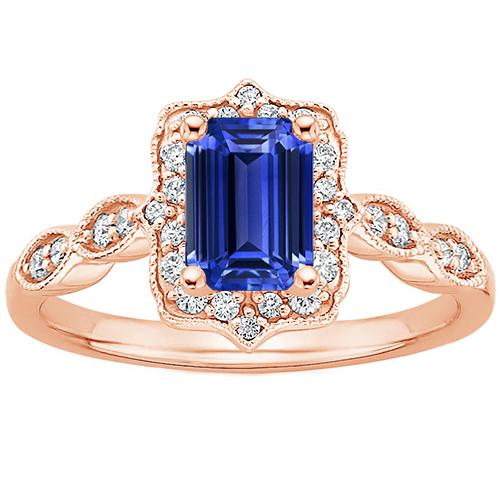 Bague Halo Or Rose 14K Saphir Bleu Émeraude & Diamant 4 Carats - HarryChadEnt.FR