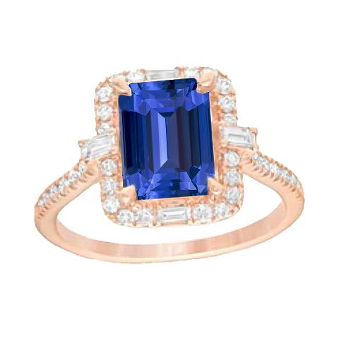 Bague Halo Or Rose Saphir Bleu Émeraude & Diamants 3 Carats - HarryChadEnt.FR