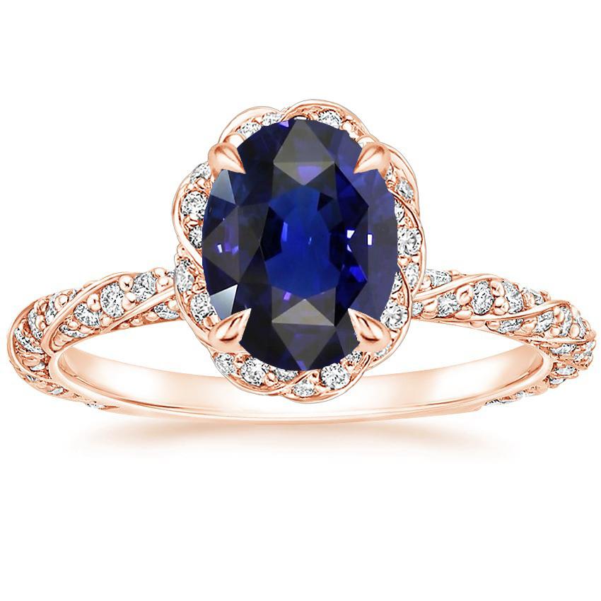 Bague Halo Or Rose Style Twist Saphir Ceylan & Diamants 3.50 Carats - HarryChadEnt.FR