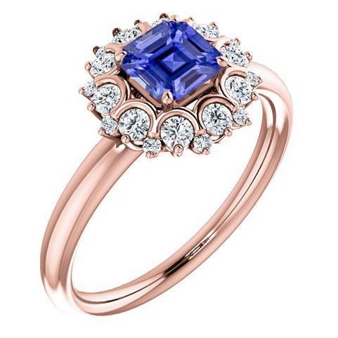 Bague Halo Or Rose Taille Asscher Saphir Ceylan Style Fleur 3 Carats - HarryChadEnt.FR