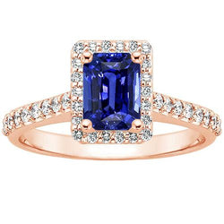 Bague Halo Or Rose émeraude Saphir Sri Lankais & Diamants 5.25 Carats