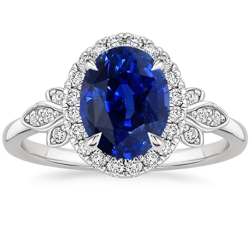 Bague Halo Or Style Floral Saphir Sri Lankais & Diamants 3.50 Carats - HarryChadEnt.FR