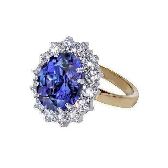Bague Halo Oval Tanzanite AAA Diamants 8.50 Carat Or Bicolore - HarryChadEnt.FR