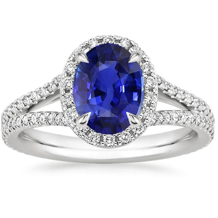Bague Halo Ovale Ceylan Saphir & Diamants V Split Tige 4 Carats - HarryChadEnt.FR