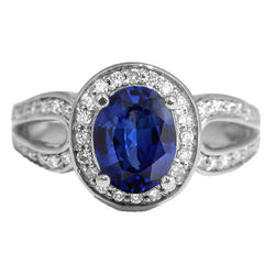 Bague Halo Ovale Or SriLanka Saphir Split Tige & Diamants 4 Carats