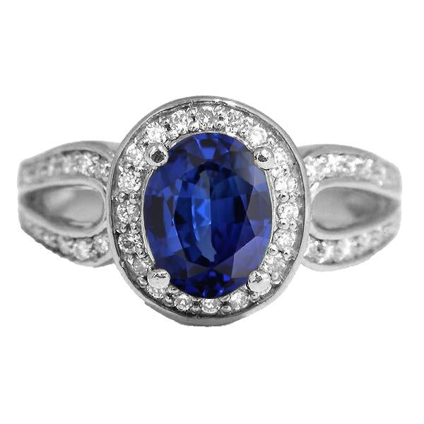 Bague Halo Ovale Or SriLanka Saphir Split Tige & Diamants 4 Carats - HarryChadEnt.FR