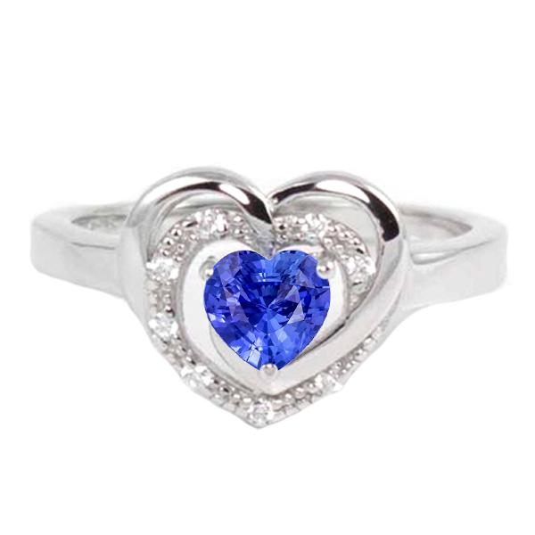 Bague Halo Pierres Précieuses Coeur Saphir Bleu Bijoux 1.50 Carats Or Blanc - HarryChadEnt.FR