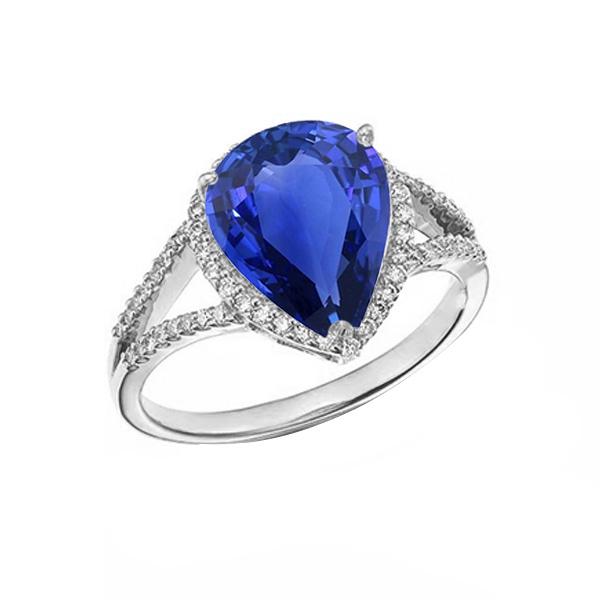 Bague Halo Pierres Précieuses Saphir Bleu & Diamants 3.50 Carats Bijoux Femme - HarryChadEnt.FR