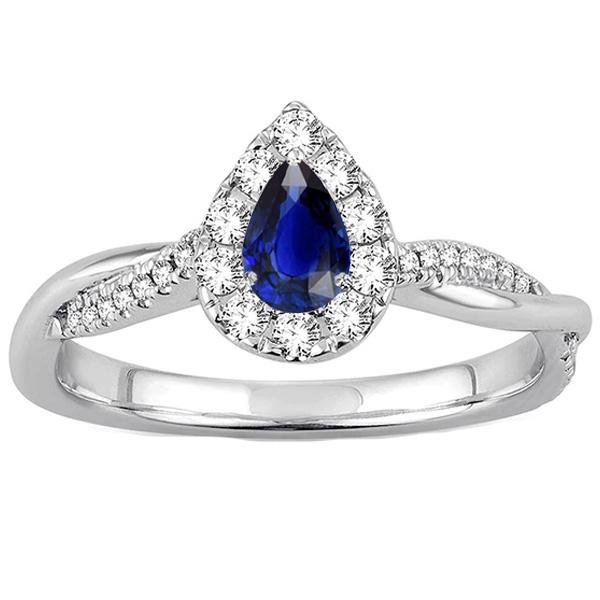 Bague Halo Poire Bleu Saphir Style Twist Diamants Ronds 3.50 Carats - HarryChadEnt.FR