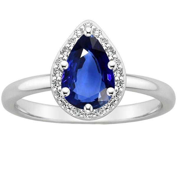 Bague Halo Poire Saphir du Sri Lanka & Diamants 3 Carats - HarryChadEnt.FR