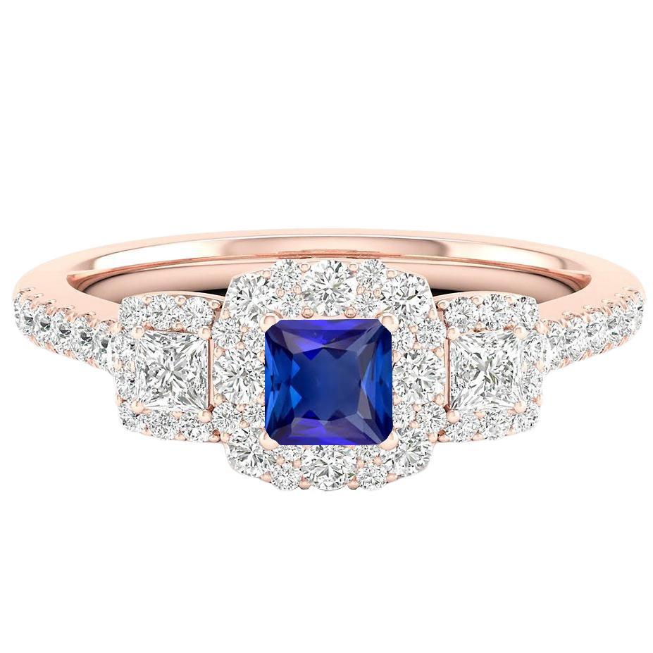 Bague Halo Radiant Saphir Princesse & Diamant Rond Bijoux 5 Carats - HarryChadEnt.FR