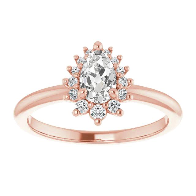 Bague Halo Ronde & Poire Diamant Taille Vieille Mine 3.25 Carats Or Rose - HarryChadEnt.FR