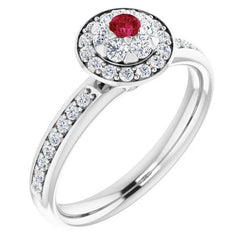 Bague Halo Rubis & Diamants 1.80 Carats Or Blanc 14K