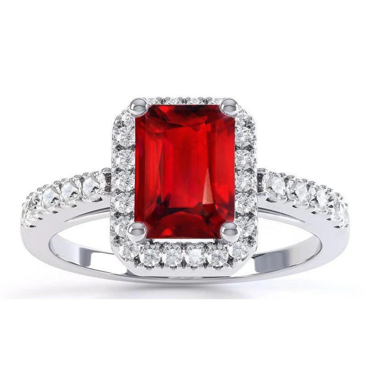 Bague Halo Rubis Rouge Avec Diamants 4.45 Carats Or Blanc 14K Nouveau - HarryChadEnt.FR