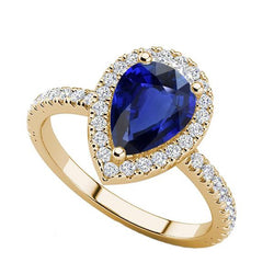 Bague Halo Saphir Bleu & Diamants Ronds 4.50 Carats