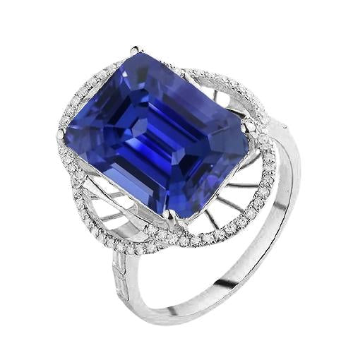 Bague Halo Saphir Bleu Émeraude & Diamants Ronds 4 Carats - HarryChadEnt.FR