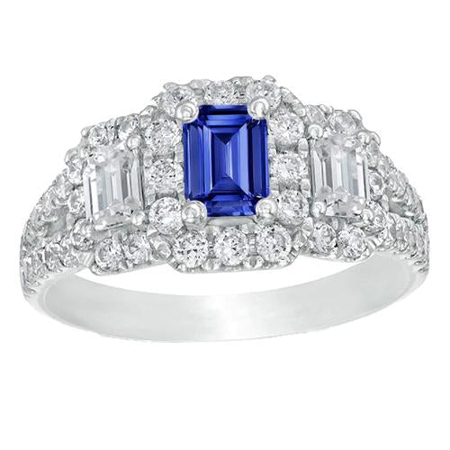 Bague Halo Saphir Bleu Émeraude Taille Radiant & Diamants Ronds 4 Carats - HarryChadEnt.FR