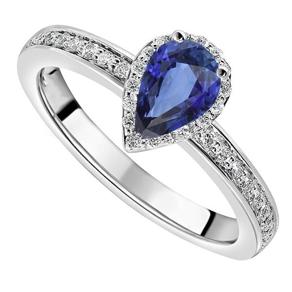 Bague Halo Saphir Bleu Or Blanc 14K & Diamants 4 Carats - HarryChadEnt.FR