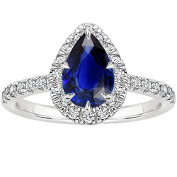 Bague Halo Saphir Bleu Taille Poire & Serti Diamants 5.50 Carats