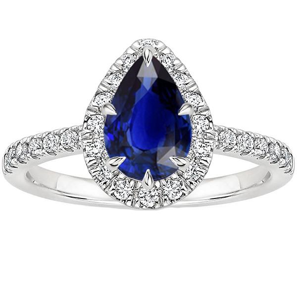 Bague Halo Saphir Bleu Taille Poire & Serti Diamants 5.50 Carats - HarryChadEnt.FR