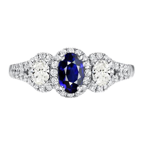 Bague Halo Saphir Ovale Style 3 Pierres 3.50 Carats Diamants à tige fendue - HarryChadEnt.FR