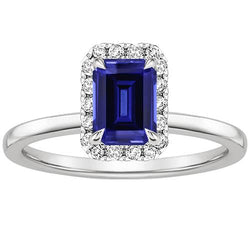 Bague Halo Saphir Sri Lankais & Diamant 4 Carats Taille Emeraude