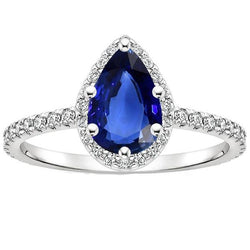 Bague Halo Saphir Sri Lankan Taille Poire & Pavé de Diamants 4.75 Carats