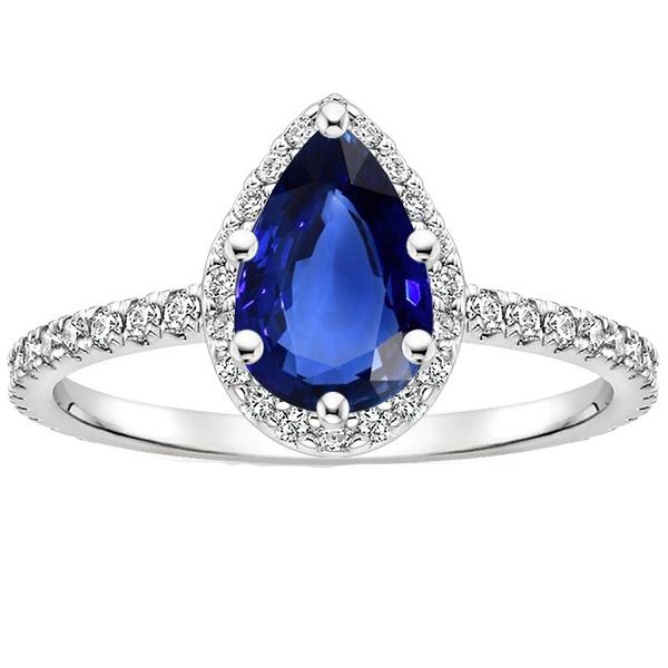 Bague Halo Saphir Sri Lankan Taille Poire & Pavé de Diamants 4.75 Carats - HarryChadEnt.FR