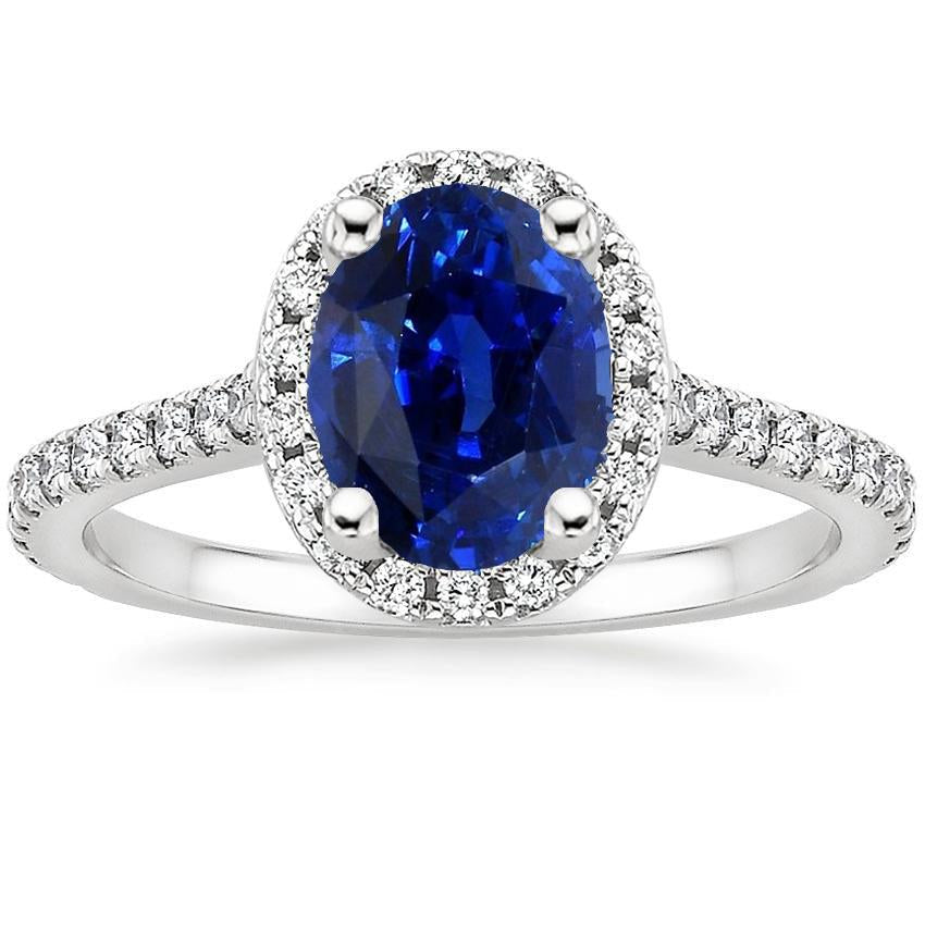 Bague Halo Sertie Diamants & Saphir Ovale Sri Lankais 5 Carats - HarryChadEnt.FR