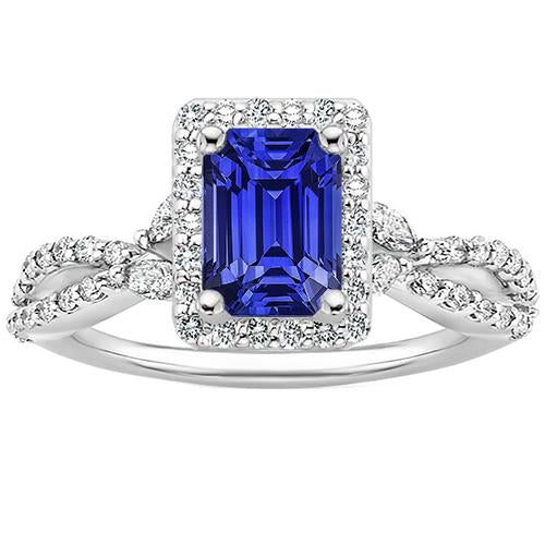 Bague Halo Split Tige Émeraude Ceylan Saphir & Diamants 4.50 Carats - HarryChadEnt.FR