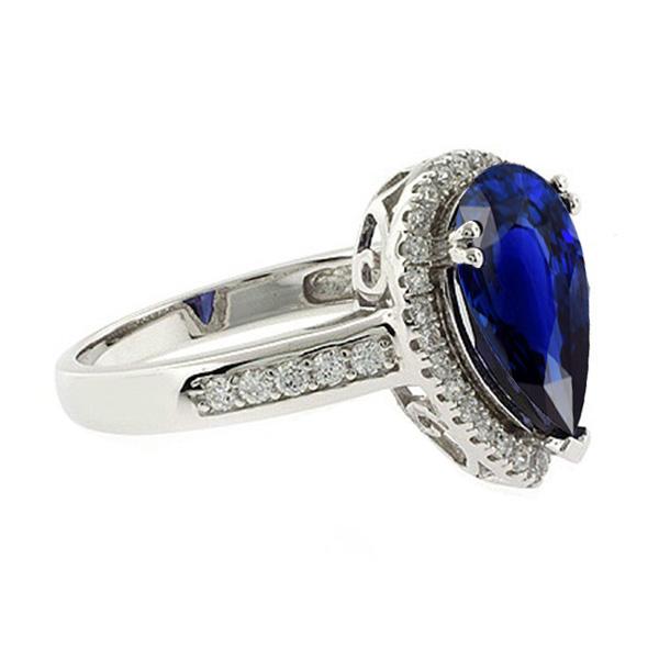 Bague Halo Style Antique Poire Saphir Ceylan & Diamants 3.75 Carats - HarryChadEnt.FR
